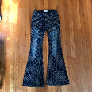 Free People Size 25 Patterned Hippie Bellbottom Denim